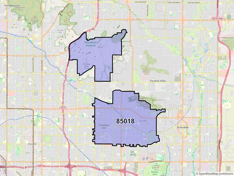 Map of ZIP Code 85018 — Phoenix, AZ