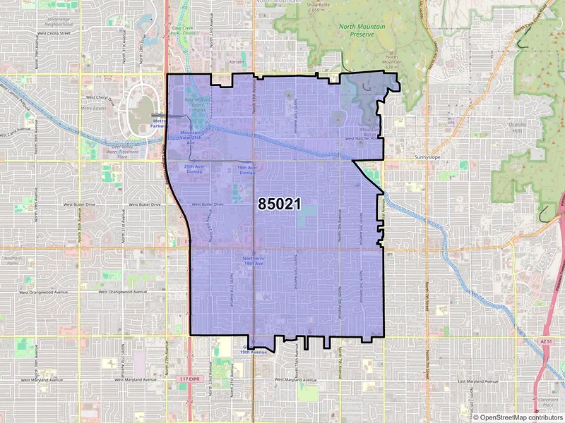 Map of ZIP Code 85021 — Phoenix, AZ