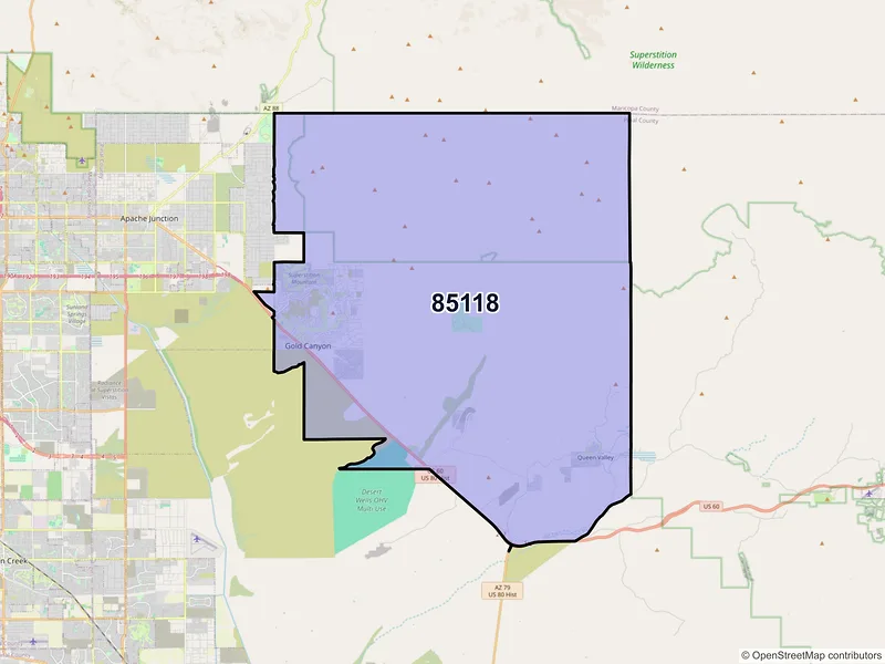 Map of Gold Canyon, Arizona and ZIP codes