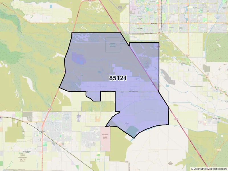 Map of Bapchule, Arizona and ZIP codes
