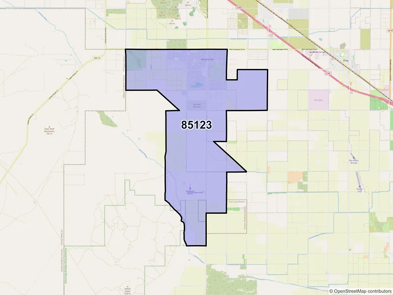 Map of Arizona City, Arizona and ZIP codes