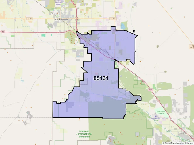 Map of Eloy, Arizona and ZIP codes