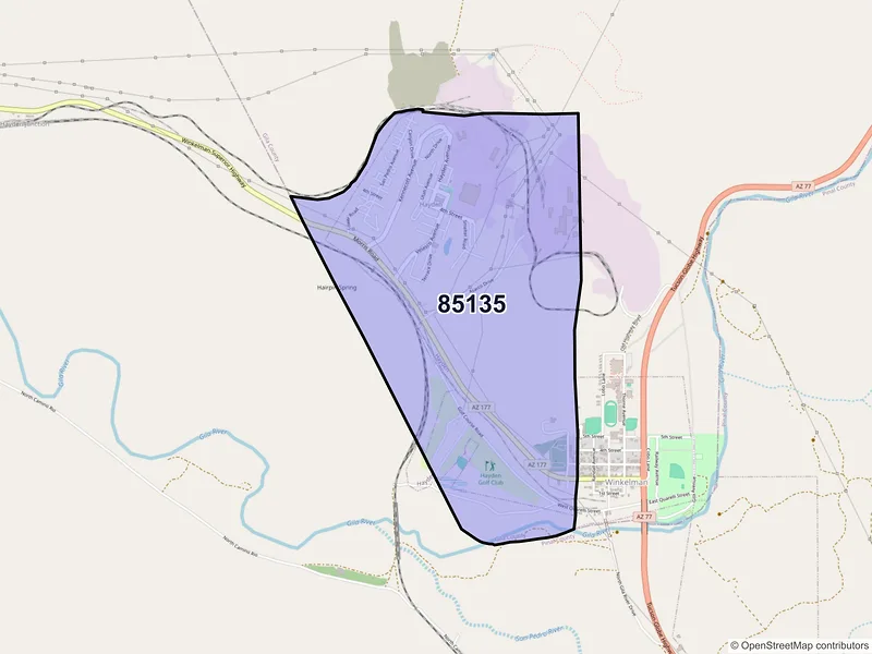 Map of Hayden, Arizona and ZIP codes