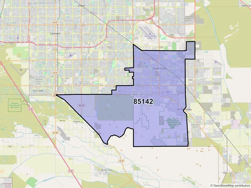 Map of Queen Creek, Arizona and ZIP codes