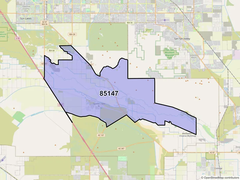 Map of Sacaton, Arizona and ZIP codes