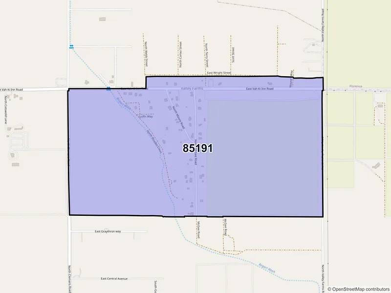 Map of Valley Farms, Arizona and ZIP codes