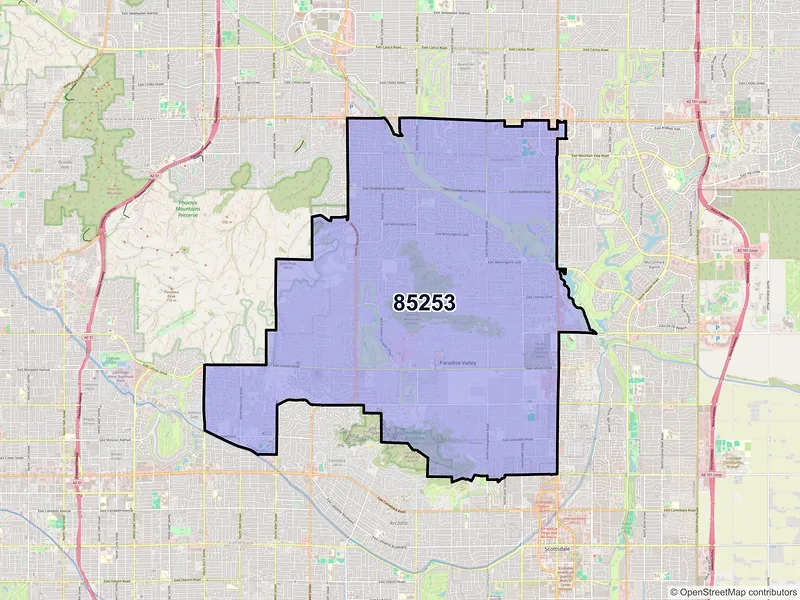 Map of Paradise Valley, Arizona and ZIP codes