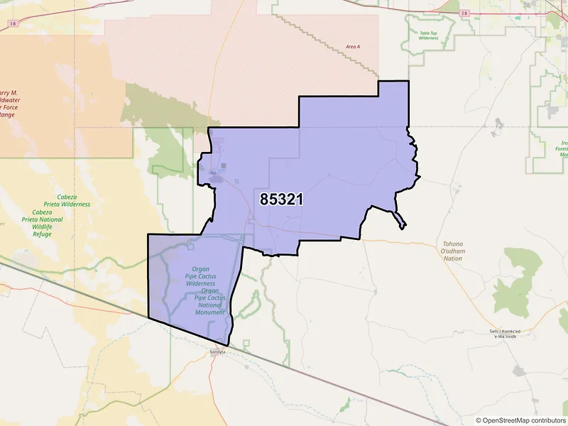 Map of Ajo, Arizona and ZIP codes
