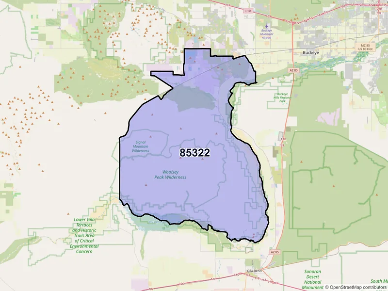 Map of Arlington, Arizona and ZIP codes