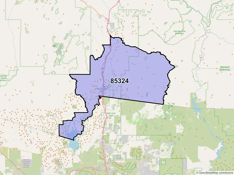 Map of Black Canyon City, Arizona and ZIP codes
