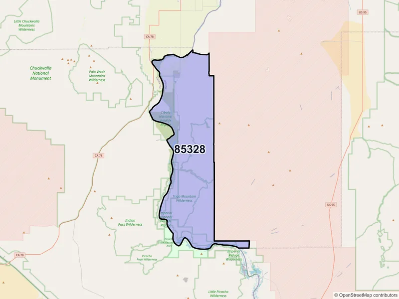 Map of Cibola, Arizona and ZIP codes