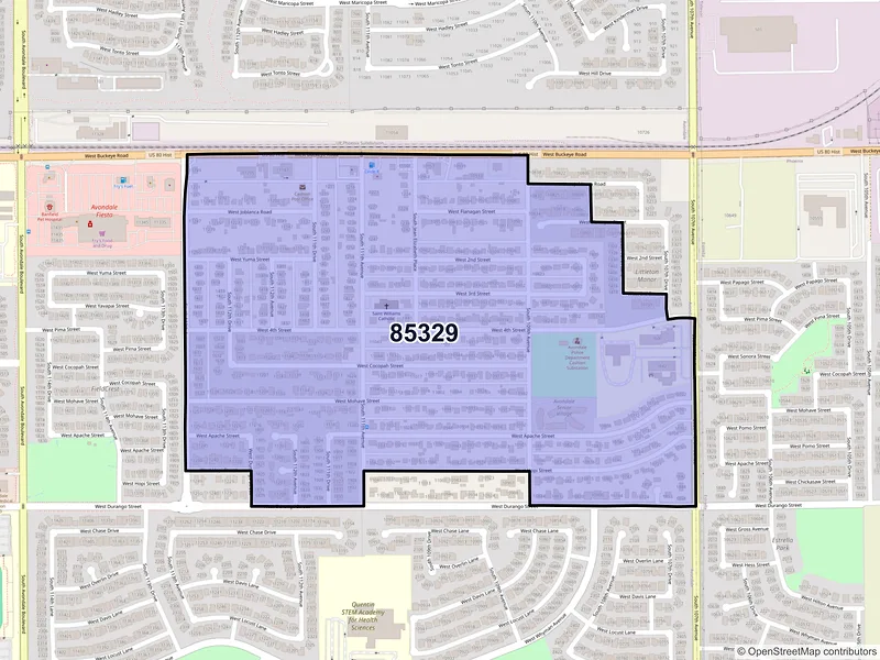 Map of Cashion, Arizona and ZIP codes