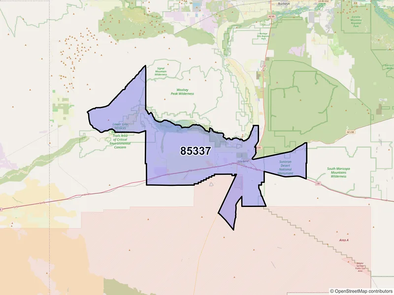 Map of Gila Bend, Arizona and ZIP codes