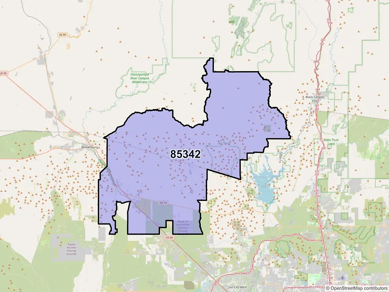 Map of Morristown, Arizona and ZIP codes