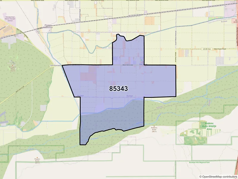 Map of Palo Verde, Arizona and ZIP codes