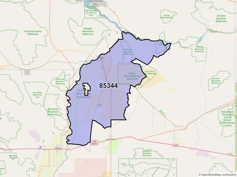 Map of Parker, Arizona and ZIP codes