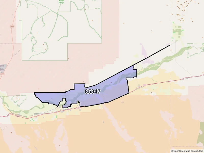 Map of Roll, Arizona and ZIP codes