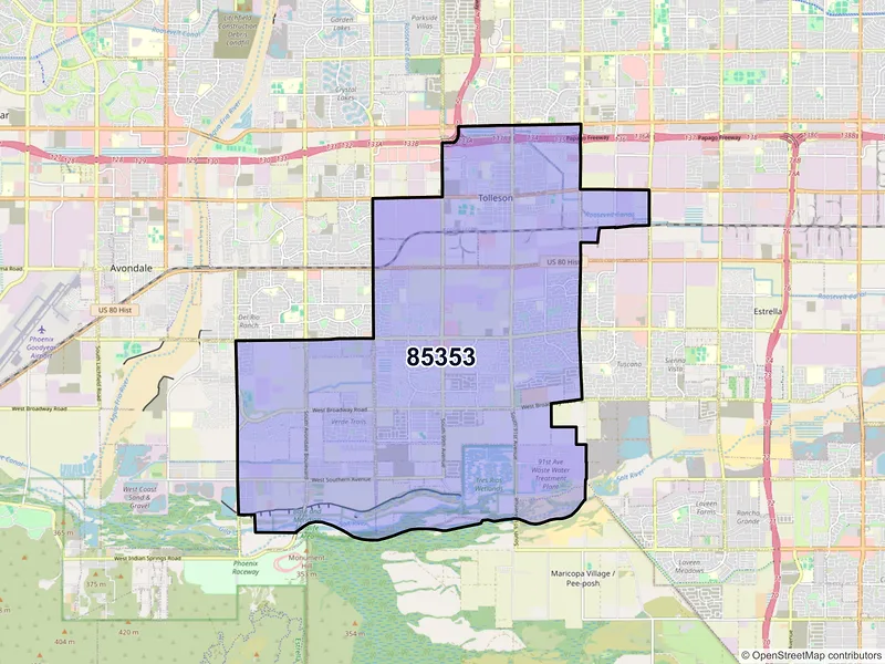 Map of Tolleson, Arizona and ZIP codes