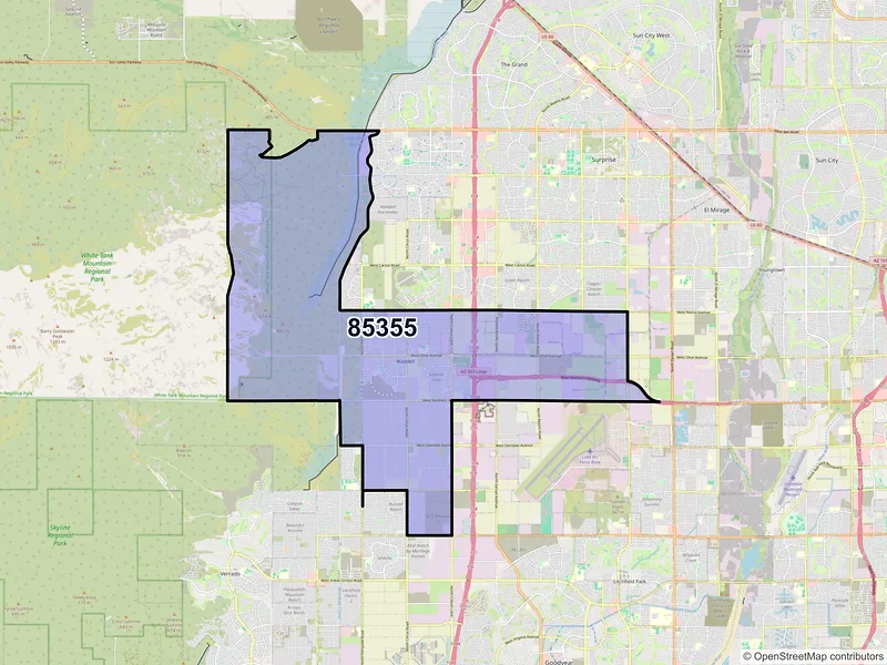 Map of Waddell, Arizona and ZIP codes