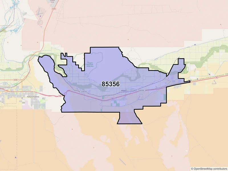Map of Wellton, Arizona and ZIP codes
