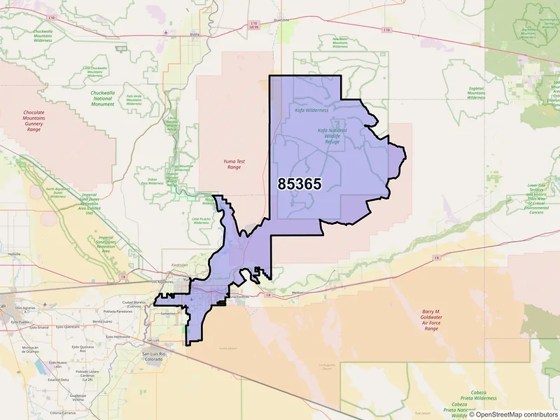 Map of ZIP Code 85365 — Yuma, AZ