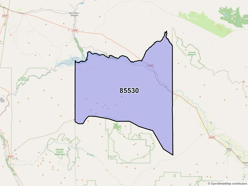 Map of Bylas, Arizona and ZIP codes