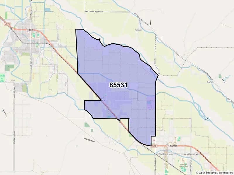 Map of Central, Arizona and ZIP codes