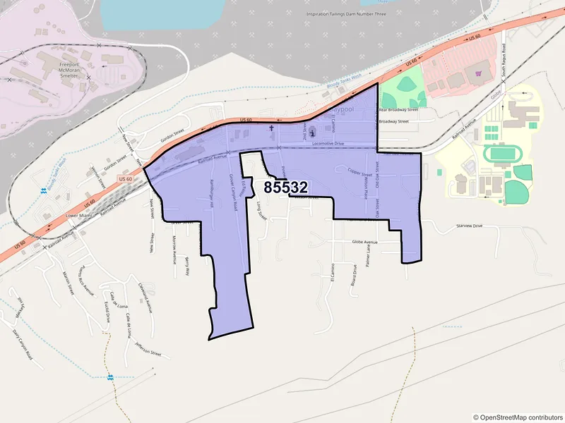 Map of Claypool, Arizona and ZIP codes