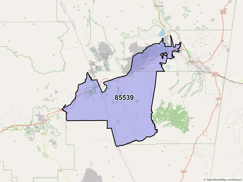 Map of Miami, Arizona and ZIP codes