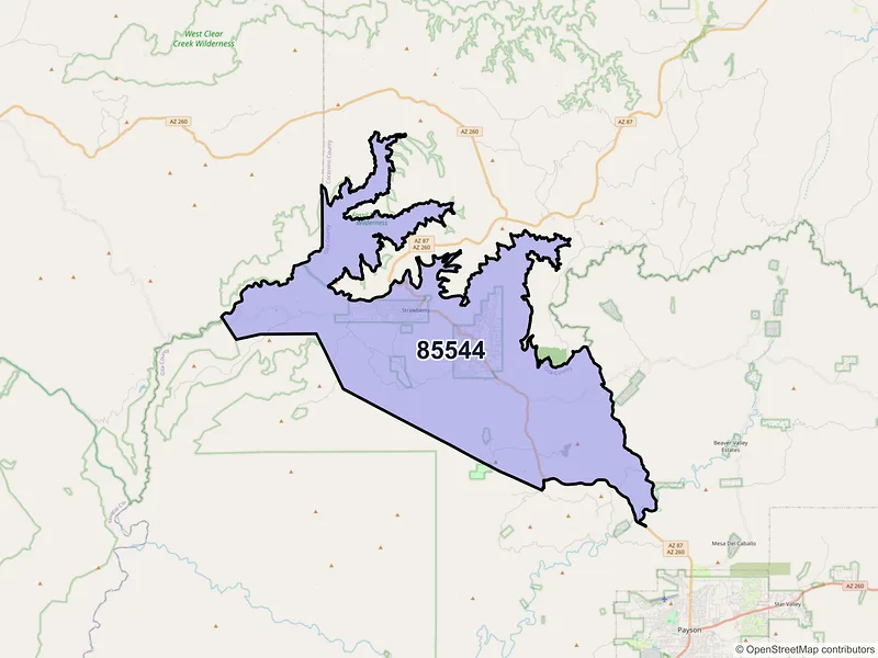 Map of Pine, Arizona and ZIP codes