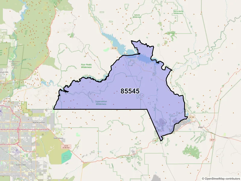 Map of Roosevelt, Arizona and ZIP codes