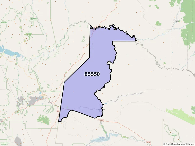 Map of San Carlos, Arizona and ZIP codes