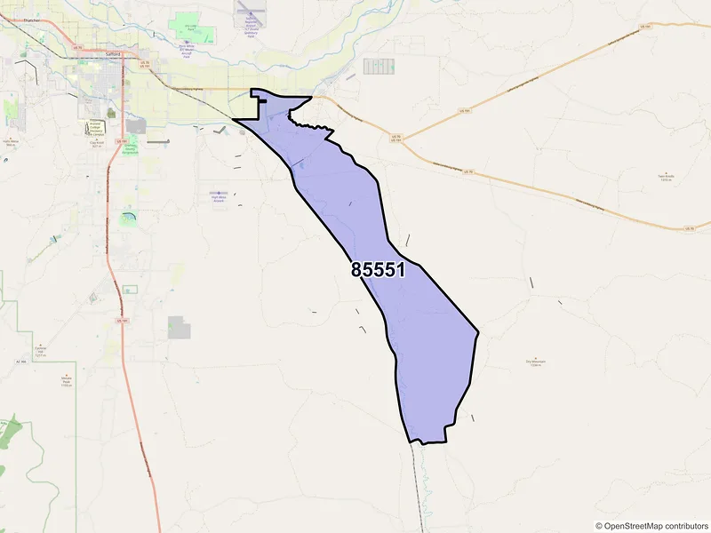 Map of Solomon, Arizona and ZIP codes