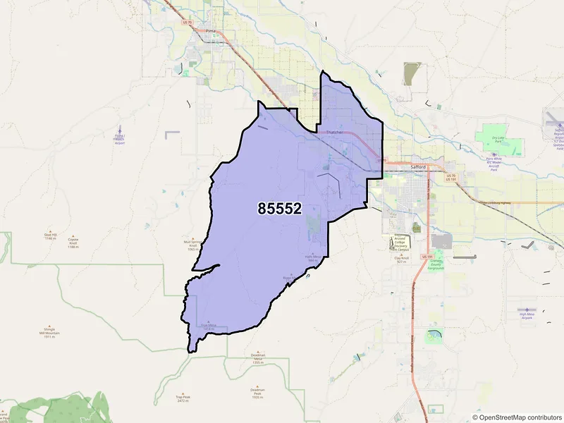 Map of Thatcher, Arizona and ZIP codes