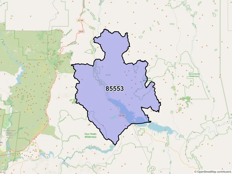Map of Tonto Basin, Arizona and ZIP codes