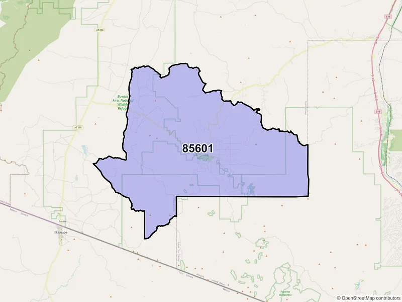Map of Arivaca, Arizona and ZIP codes