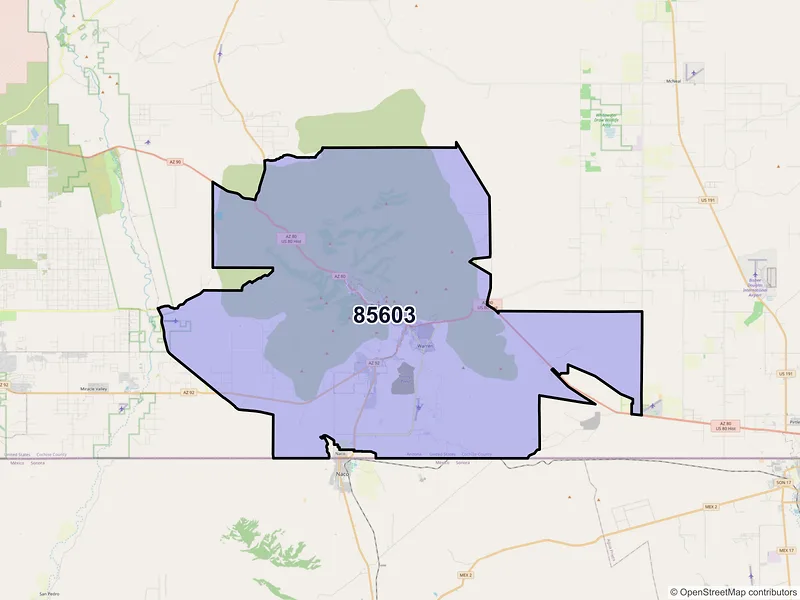 Map of Bisbee, Arizona and ZIP codes