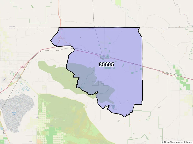 Map of Bowie, Arizona and ZIP codes