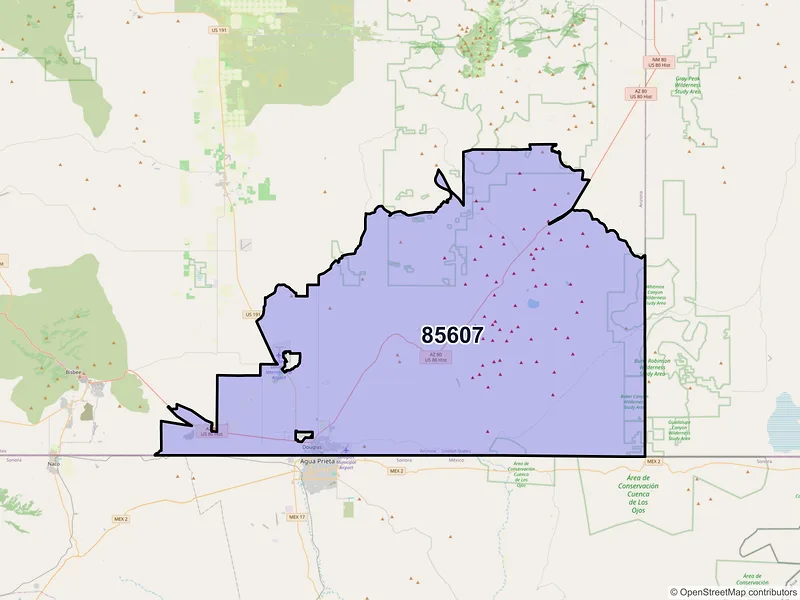 Map of ZIP Code 85607 — Douglas, AZ