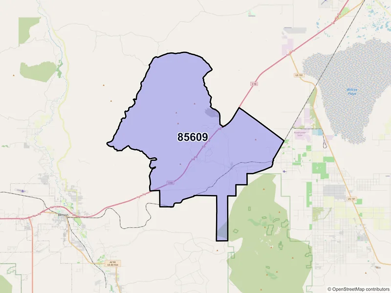 Map of Dragoon, Arizona and ZIP codes