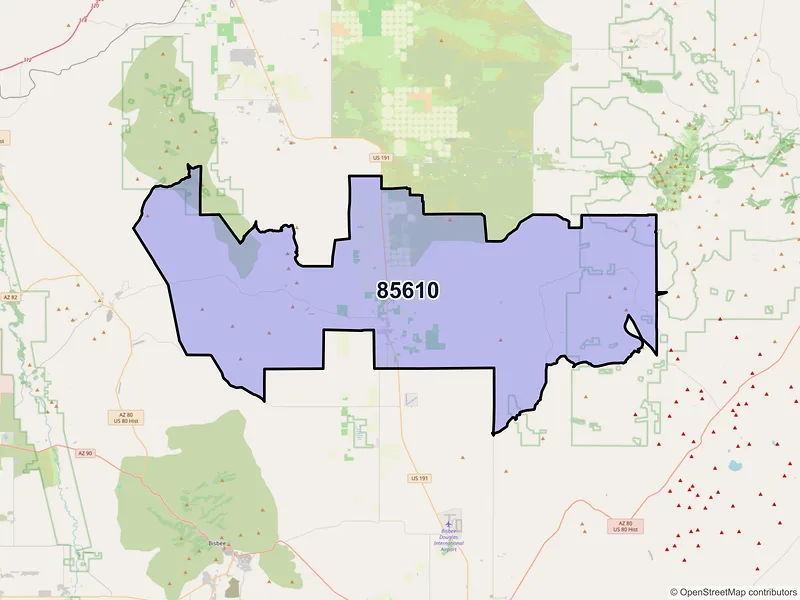 Map of Elfrida, Arizona and ZIP codes