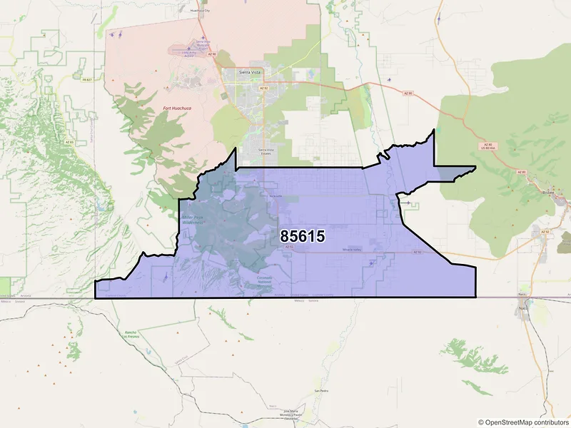 Map of Hereford, Arizona and ZIP codes