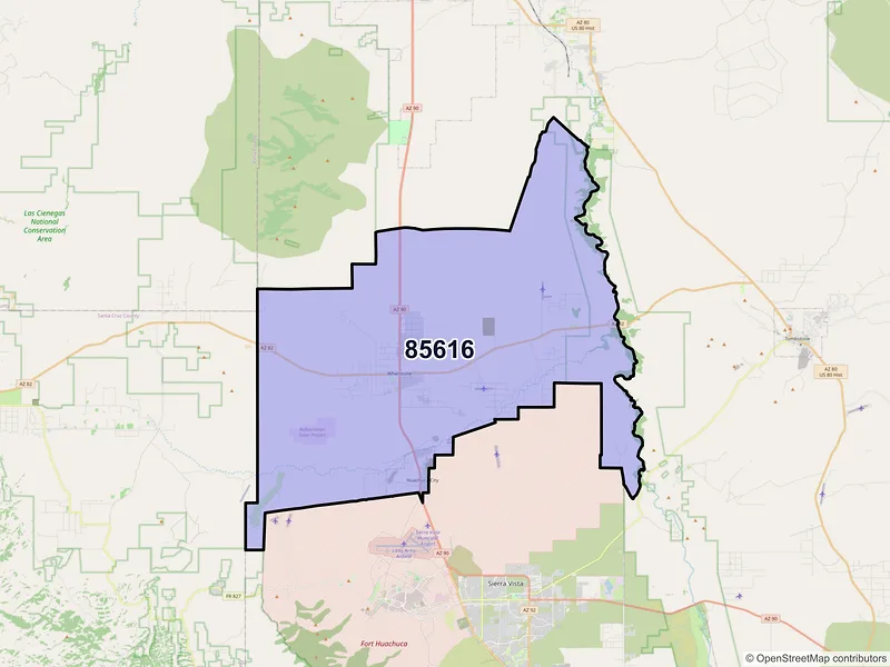 Map of Huachuca City, Arizona and ZIP codes