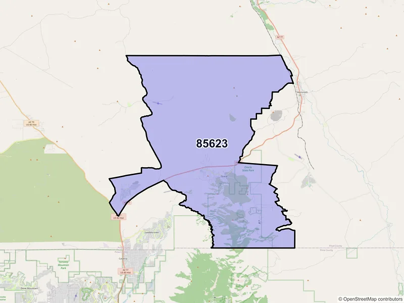 Map of Oracle, Arizona and ZIP codes