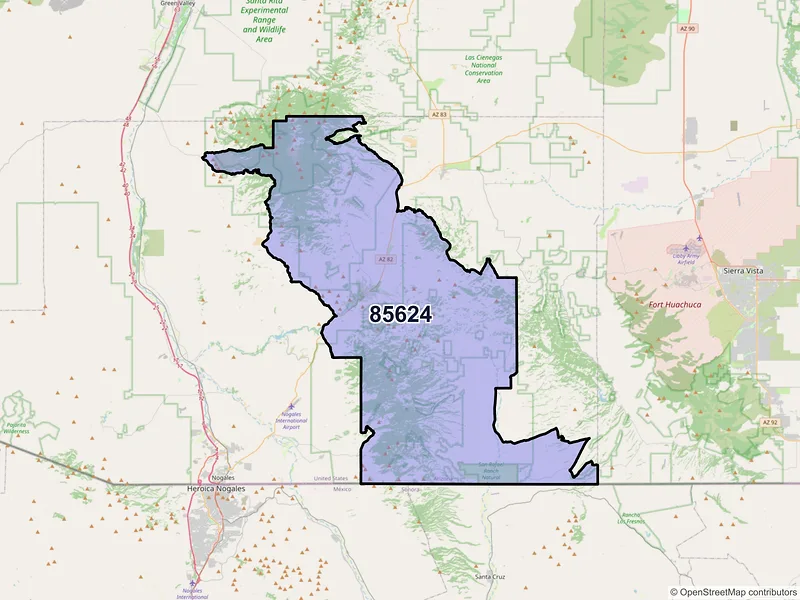 Map of Patagonia, Arizona and ZIP codes