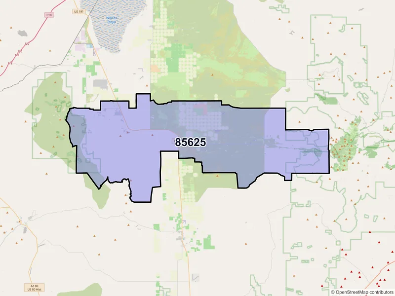 Map of Pearce, Arizona and ZIP codes