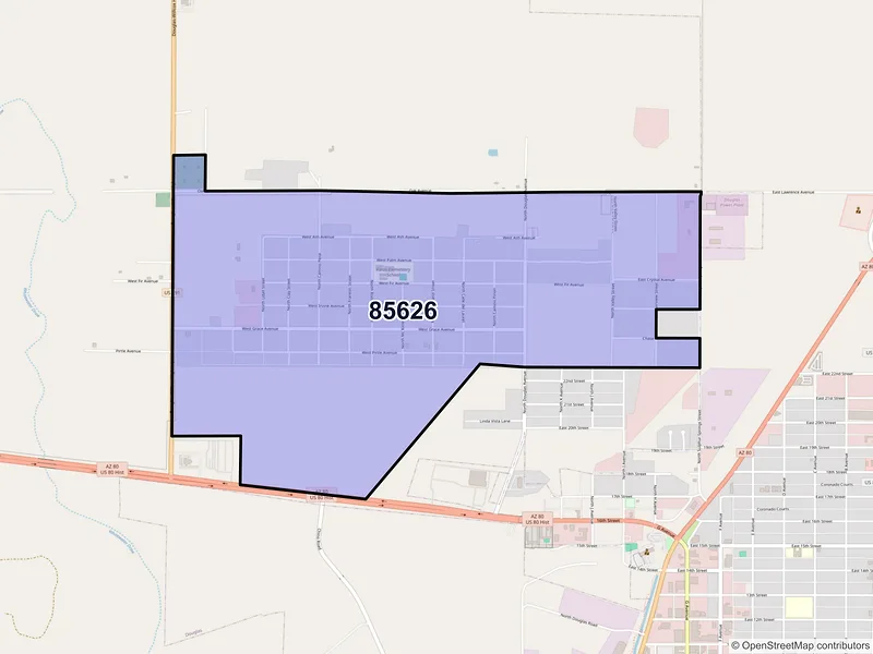 Map of Pirtleville, Arizona and ZIP codes