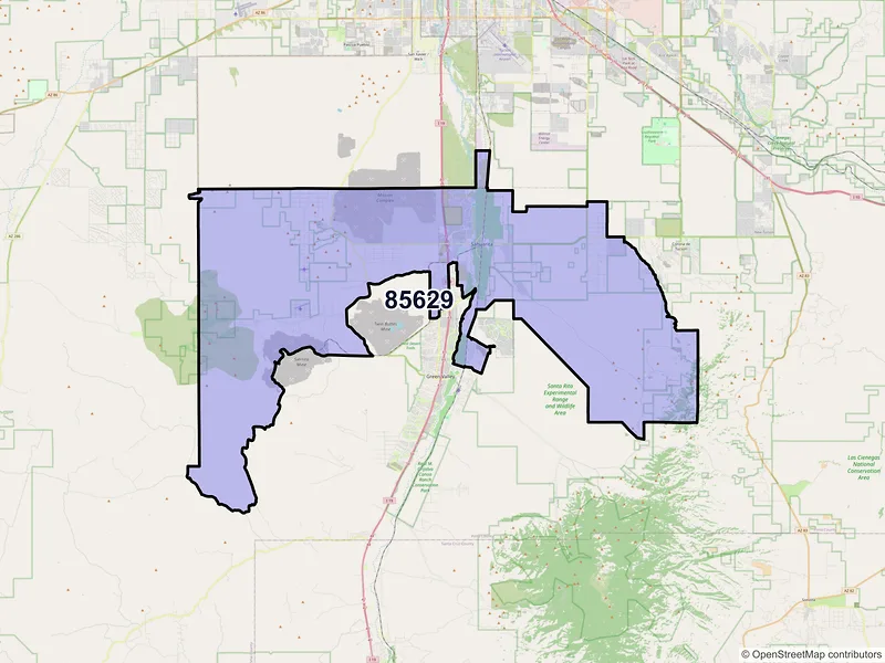 Map of Sahuarita, Arizona and ZIP codes