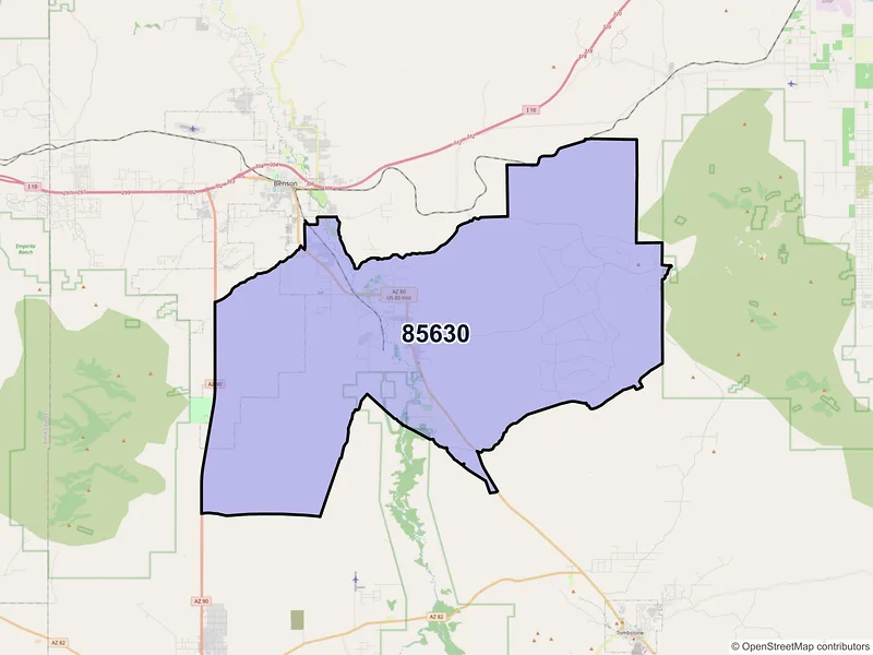 Map of Saint David, Arizona and ZIP codes