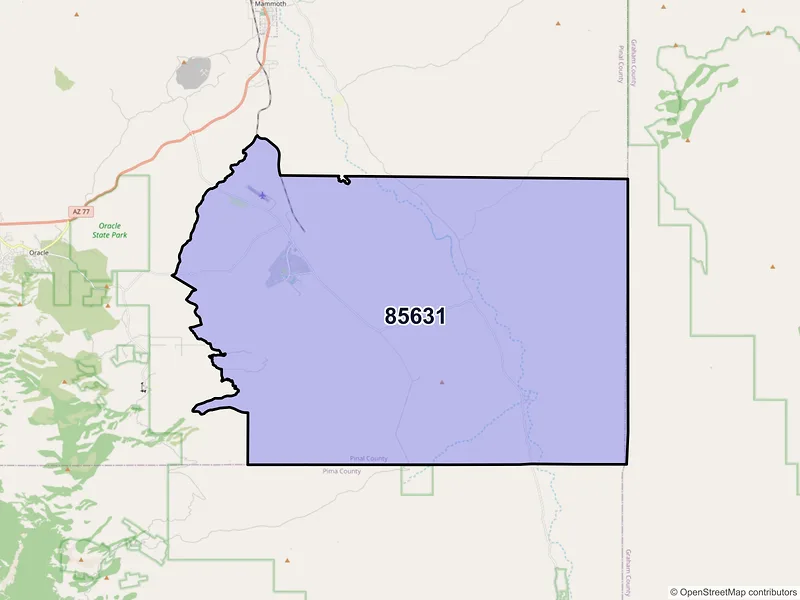 Map of San Manuel, Arizona and ZIP codes